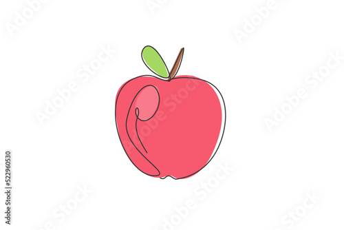 Single one line drawing of fresh apple fruit. Tropical fruit icon silhouette for plantation concept. Infographics, plant presentation isolated on white background. Design vector graphic illustration