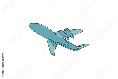 Airplane icon. Continuous one line draw of flying plane minimalist vector illustration design on white background. Isolated simple line modern graphic style. Hand drawn graphic concept for transport