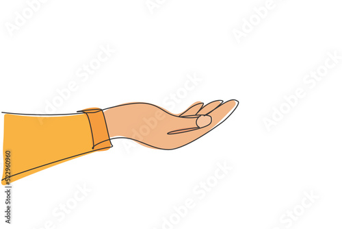 Hand holding gesture. Single continuous line hand gesture graphic icon. Simple one line draw doodle for world campaign concept. Isolated vector illustration minimalist design on white background