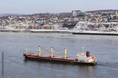 Ship on the Saint Lawrence River in Quebec City, Canada in winter