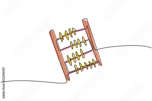 Single one line drawing of abacus tool for helping kids at counting number. Back to school minimalist, education concept. Continuous simple line draw style design graphic vector illustration