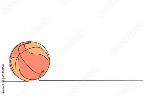 Single one line drawing of basketball on the floor. Ball for basketball game. Back to school minimalist, sport education concept. Continuous simple line draw style design graphic vector illustration