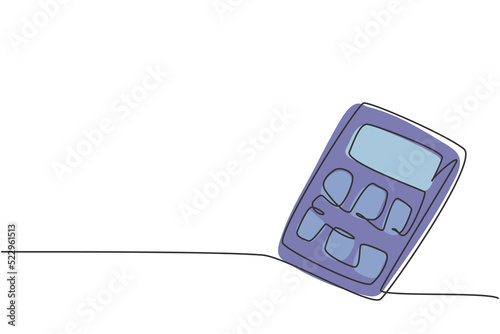 Single continuous line drawing of calculator tool to help counting number. Back to school minimalist style. Technology education concept. Modern one line draw graphic design vector illustration