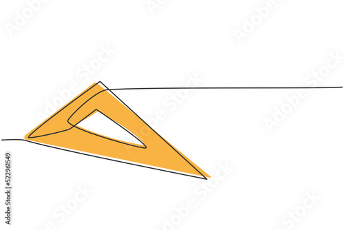 Single continuous line drawing of plastic triangle ruler. Measurement tool for student. Back to school minimalist style. Education concept. Modern one line draw graphic design vector illustration