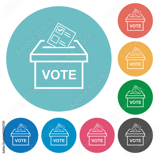 Voting paper and ballot box outline flat round icons