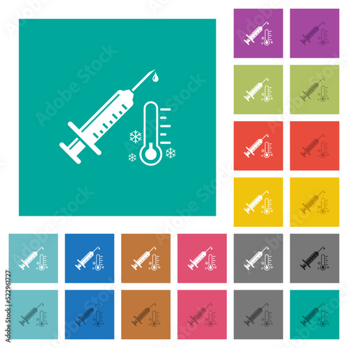 Vaccine storage temperature frosty square flat multi colored icons