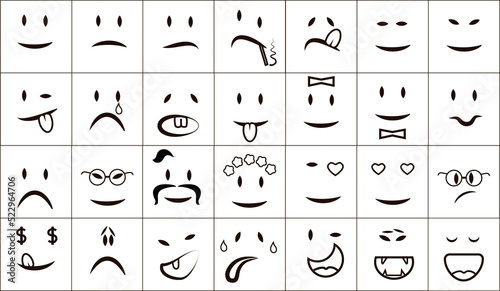 Collection of twenty eight comic facial expressions.