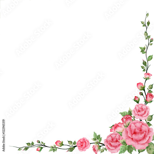 watercolor frame of roses flower border