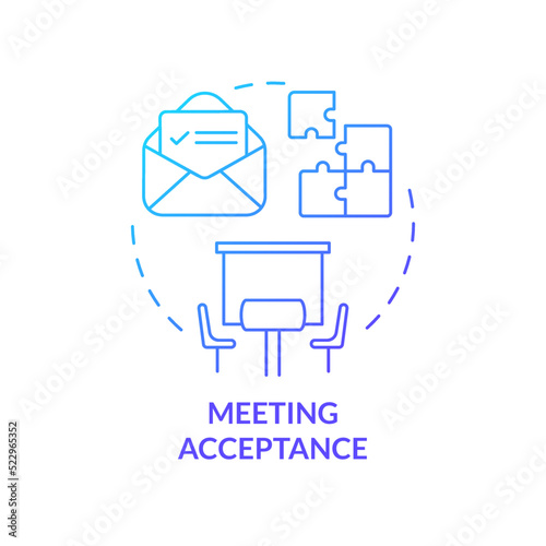 Meeting acceptance blue gradient concept icon. Attending event. Organization. Business conference norm abstract idea thin line illustration. Isolated outline drawing. Myriad Pro-Bold font used