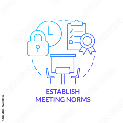 Establish meeting norms blue gradient concept icon. Business process. Creating hybrid environment abstract idea thin line illustration. Isolated outline drawing. Myriad Pro-Bold font used