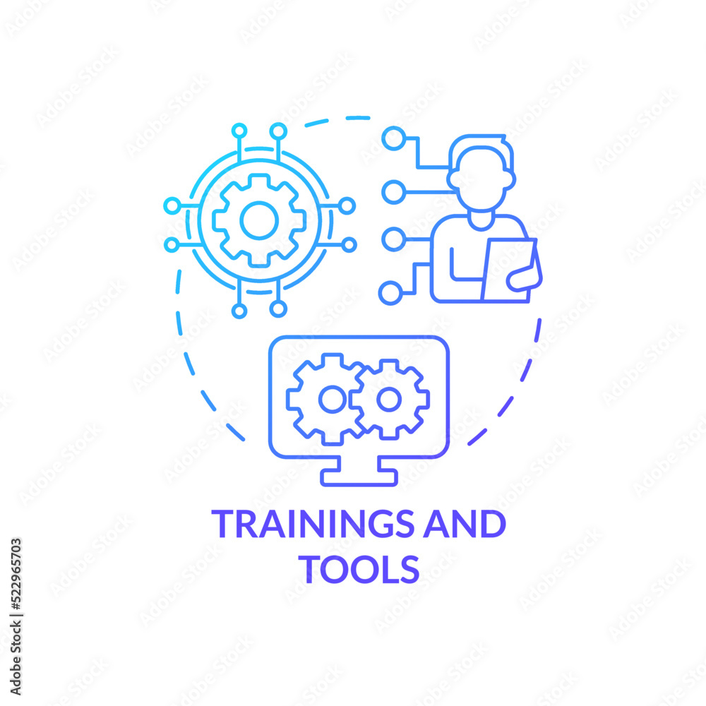 Training and tools blue gradient concept icon. Business workflow. Creating hybrid environment abstract idea thin line illustration. Isolated outline drawing. Myriad Pro-Bold font used