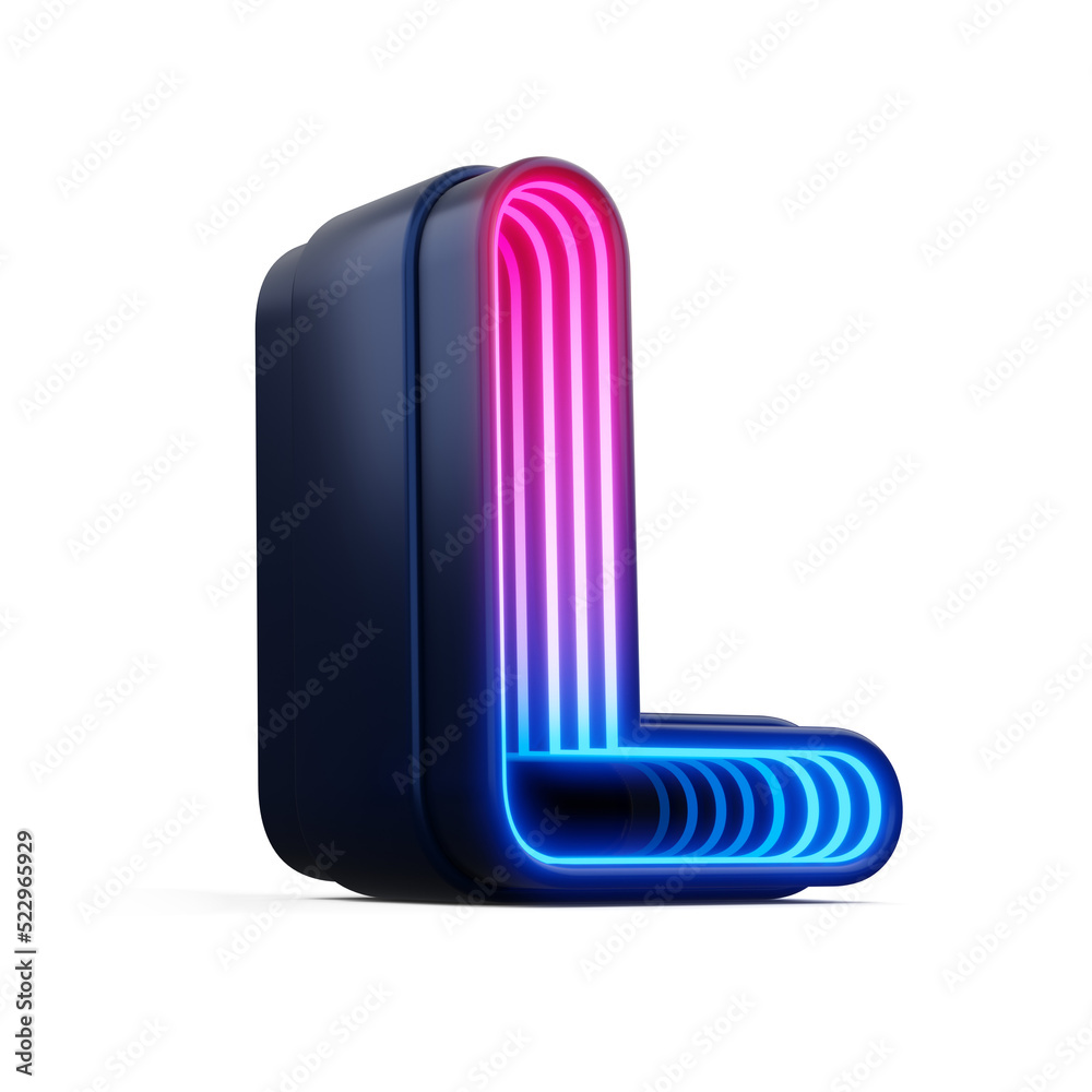 3d alphabet with colorful neon light inside, 3d rendering 3d alphabet with colorful neon light inside, 3d rendering