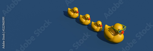 Foto Rubber ducks in a row organization and leadership business concept