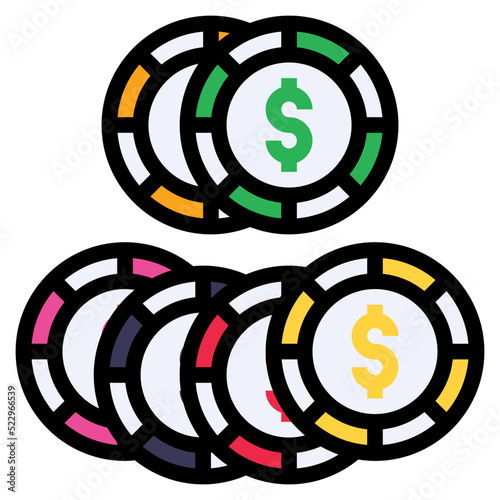 Chips casino cash winner - filled outline icon