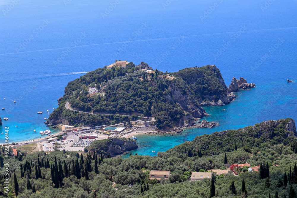 The Landscape and the turquise Sea of Paleokastritsa, Corfu in Greece
