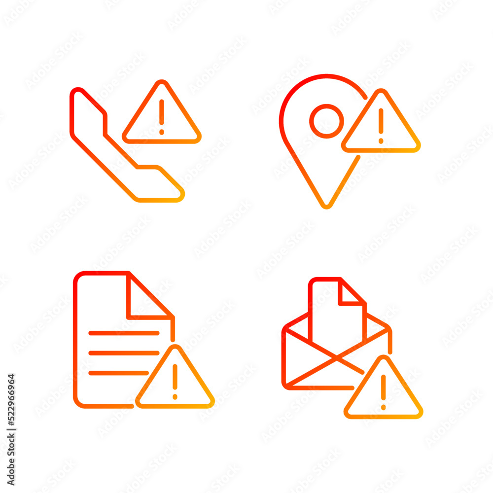 Communication problems pixel perfect gradient linear vector icons set. Isolated vector illustrations. Thin line contour symbol designs bundle. Isolated outline illustrations collection Communication problems pixel perfect gradient linear vector icons set. Isolated vector illustrations. Thin line contour symbol designs bundle. Isolated outline illustrations collection