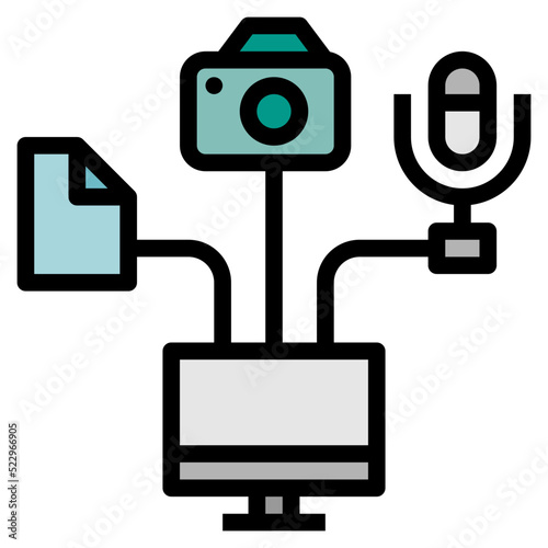 Multimedia devices connect file computer - filled outline icon
