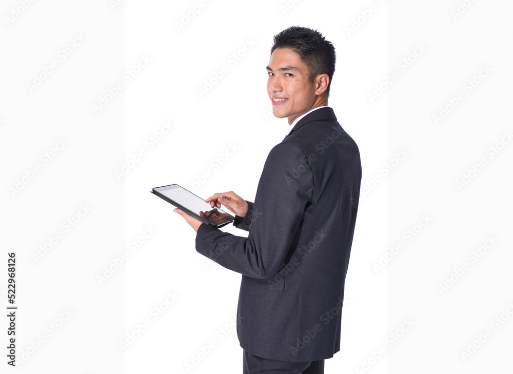 Handsome young business man
wear formal suit with black tie, using digital tablet,
Businessman portrait Isolated on white background
Handsome young business man
wear formal suit with black tie, using digital tablet,
Businessman portrait Isolated on white background