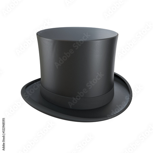 Black top hat with black ribbon on white background, 3d render
