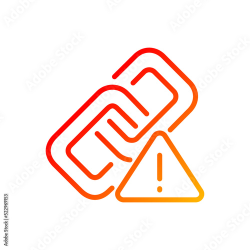 Wrong link pixel perfect gradient linear vector icon. Broken hyperlink. Damaged connection. Redirecting failure. Thin line color symbol. Modern style pictogram. Vector isolated outline drawing