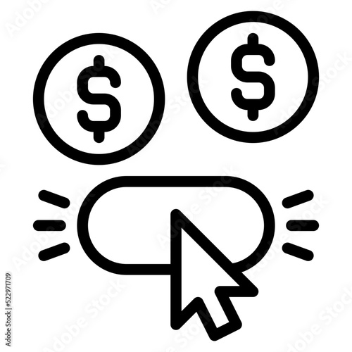 Pay per click earn online - outline icon