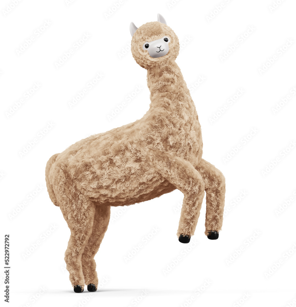 Fototapeta premium Happy cute alpaca, 3d rendering illustration