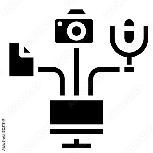 Multimedia devices connect file computer - solid icon