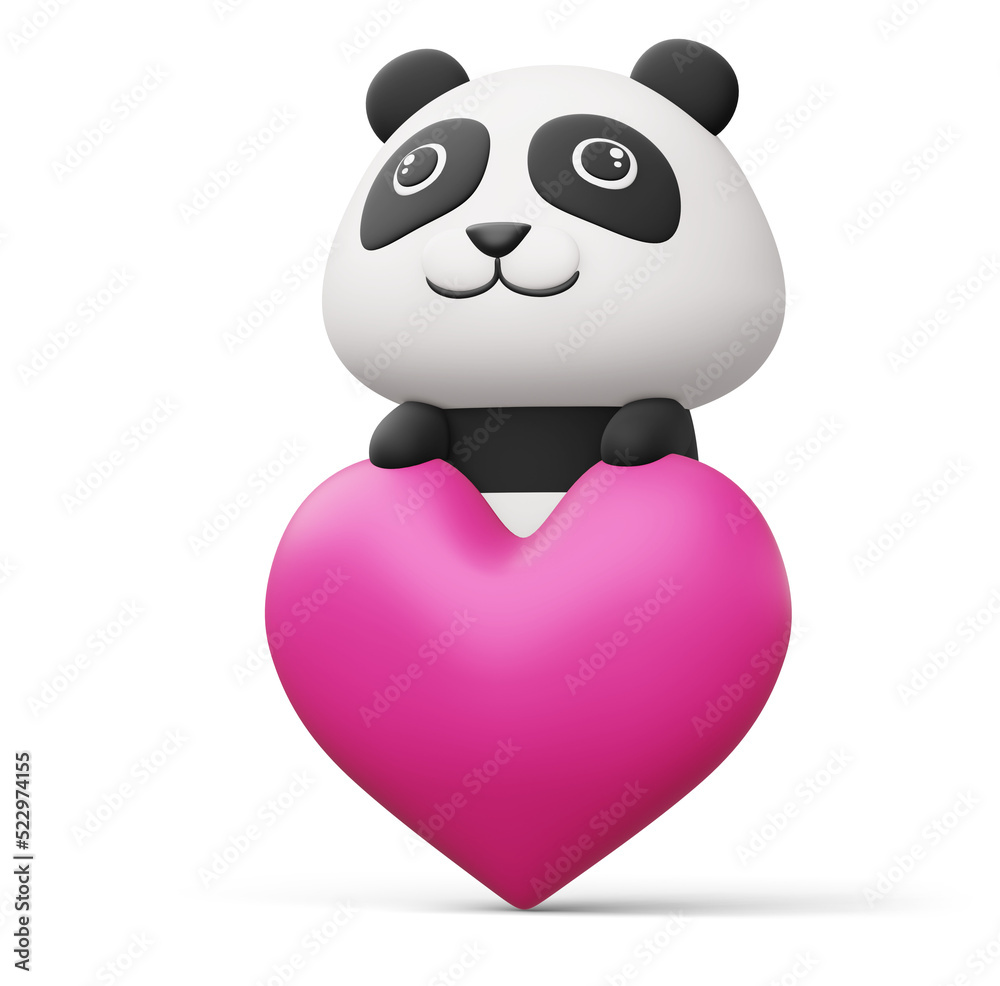 Cute panda with heart, cute animal, 3d rendering Cute panda with heart, cute animal, 3d rendering