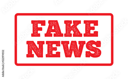 Red Fake News sign stamp with frame. Textured, isolated on white background vector design.