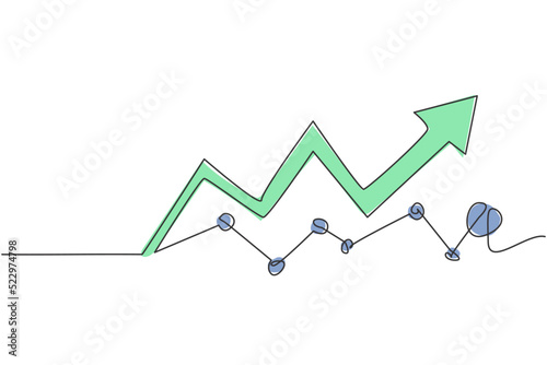 Single one line drawing of increasing profit business graph data. Business financial market growth minimal concept. Modern continuous line draw design graphic vector illustration