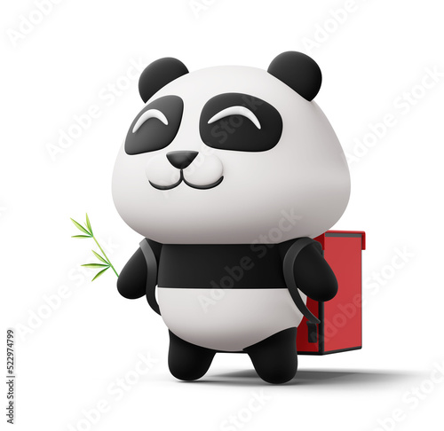 Happy cute panda delivery, 3d rendering