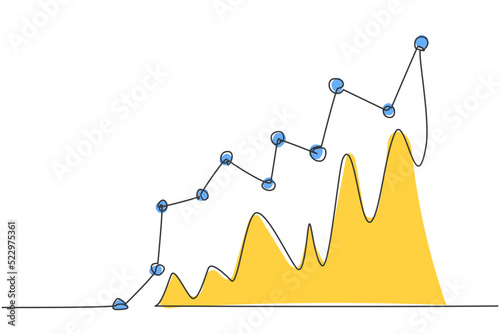 Single one line drawing of successful increasing business market graph report sign. Business financial growth minimal concept. Modern continuous line draw design graphic vector illustration