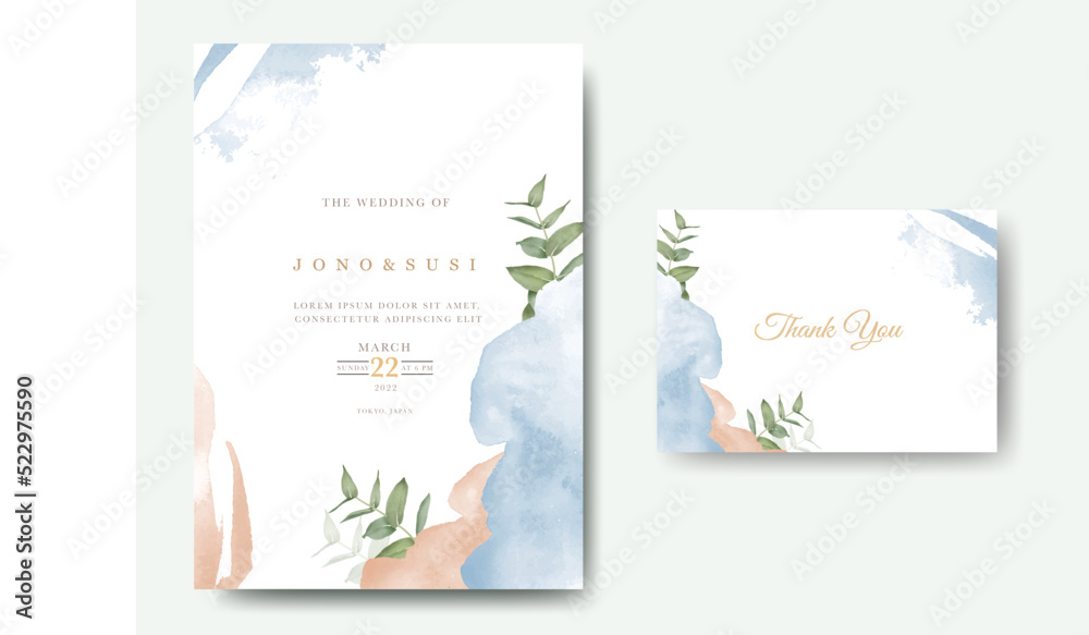 Hand painted watercolor Leaves wedding invitation template  