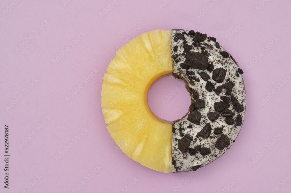 Sliced Pineapple Fruit and Donut With Sprinkles Sliced Pineapple Fruit and Donut With Sprinkles