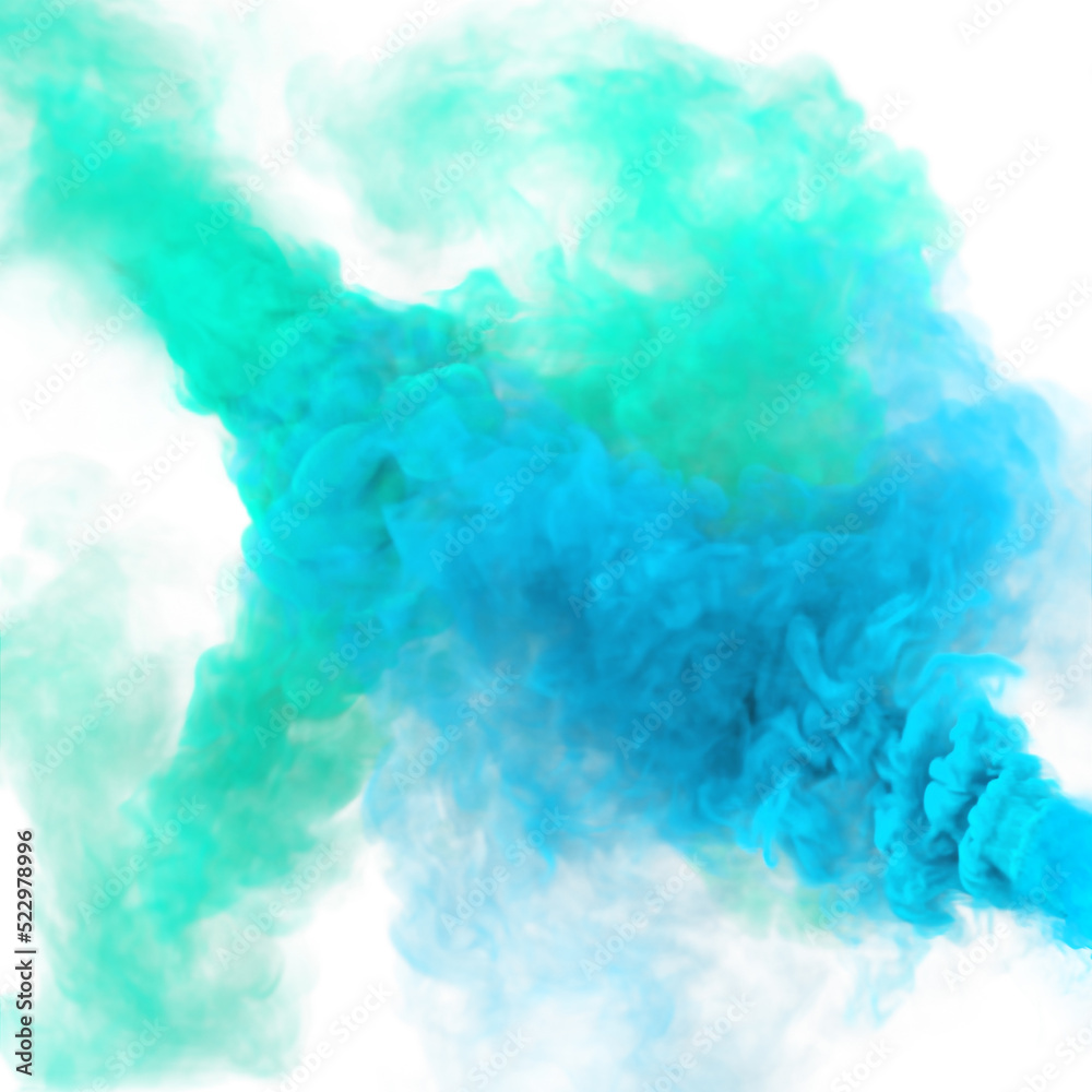 Collision of menthol green and blue plumes of smoke