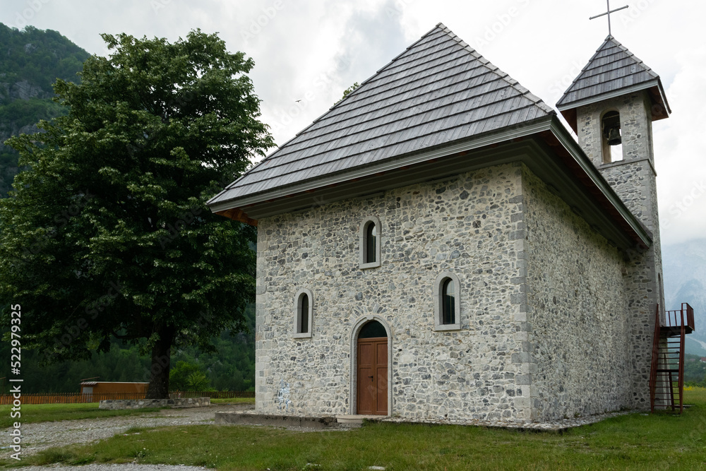 Antique traditional catholic church in albanian mountains