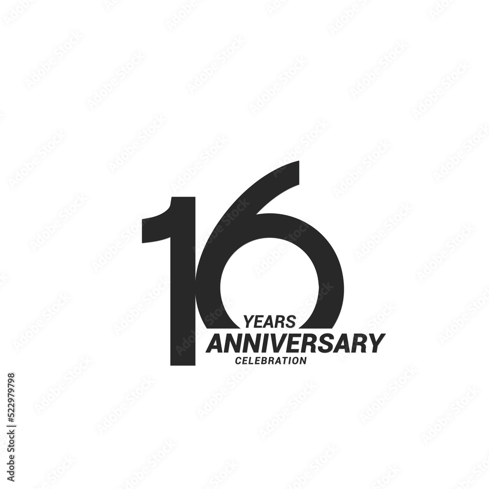 16 years anniversary celebration logotype - obrazy, fototapety, plakaty 