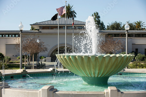 Afternoon view of a public water fountain in downtown Monrovia, California, USA. photo