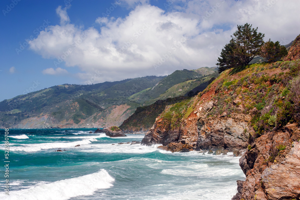 View of the californian coast with blue sky