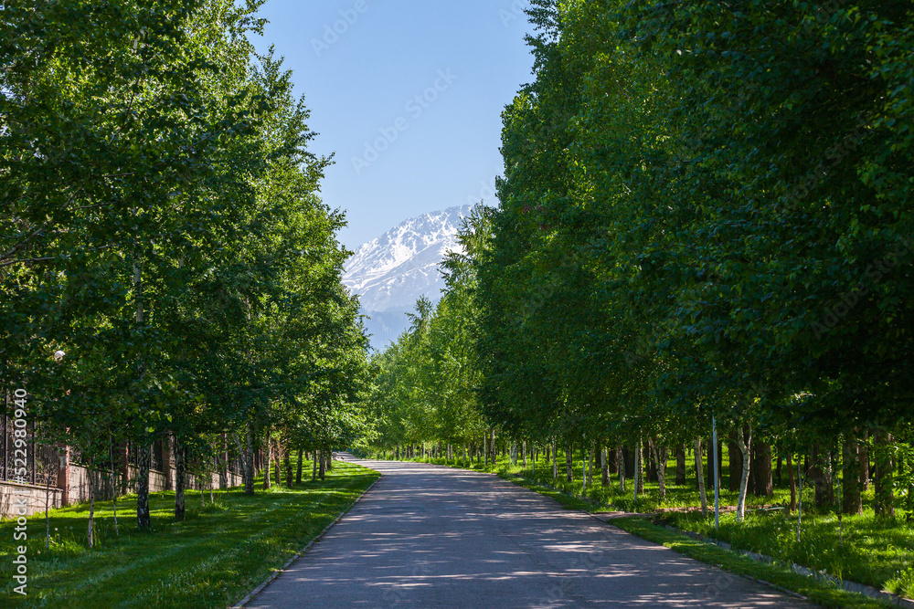 city road leading to the Tien Shan mountains, Almaty, Kazakhstan
