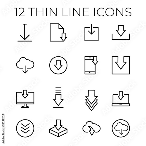 12 Thin Line Icons Set