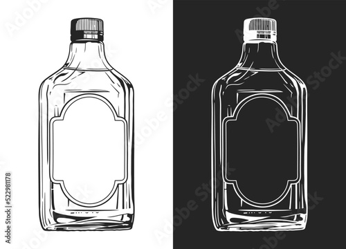 Whiskey bottle concept. Line art vector illustration