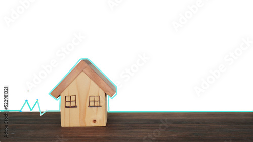 Model of a small wooden house on a white background