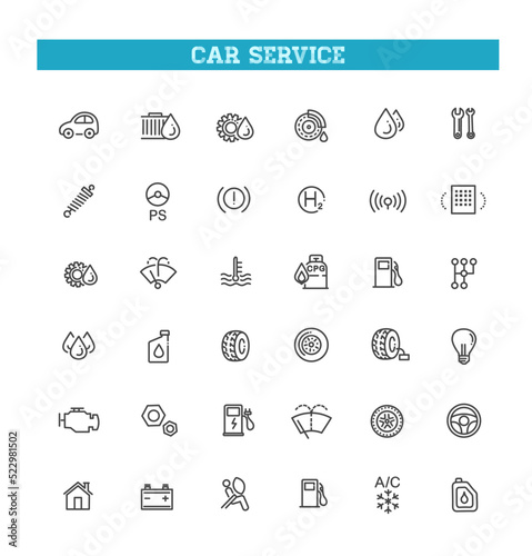 Auto repair service vector outline symbols