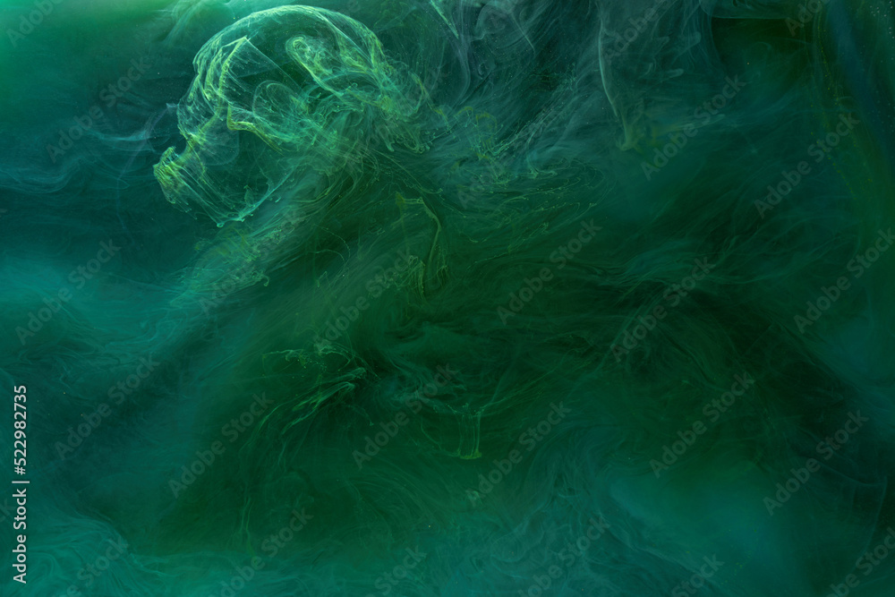 Liquid fluid art abstract background. Blue green acrylic paint underwater, galactic smoke ocean Liquid fluid art abstract background. Blue green acrylic paint underwater, galactic smoke ocean