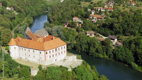 Aerial view of old Ozalj town on the Kupa River, Croatia photo