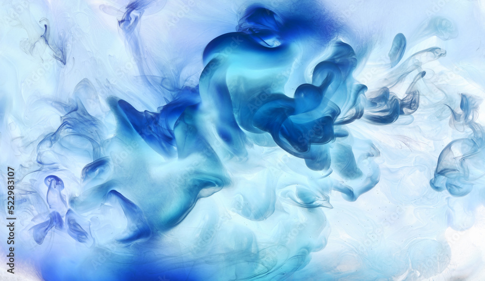 Liquid fluid art abstract background. Blue acrylic paint underwater, galactic smoke ocean Liquid fluid art abstract background. Blue acrylic paint underwater, galactic smoke ocean