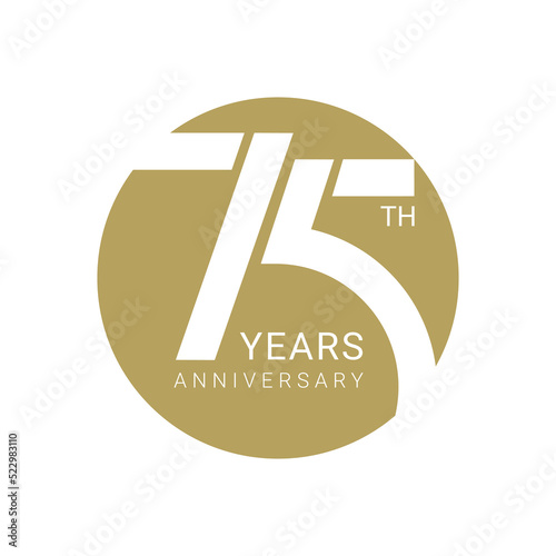 75, 75th Years Anniversary Logo, Golden Color, Vector Template Design element for birthday, invitation, wedding, jubilee and greeting card illustration.