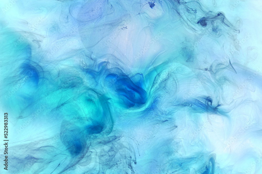 Liquid fluid art abstract background. Blue acrylic paint underwater, galactic smoke ocean Liquid fluid art abstract background. Blue acrylic paint underwater, galactic smoke ocean