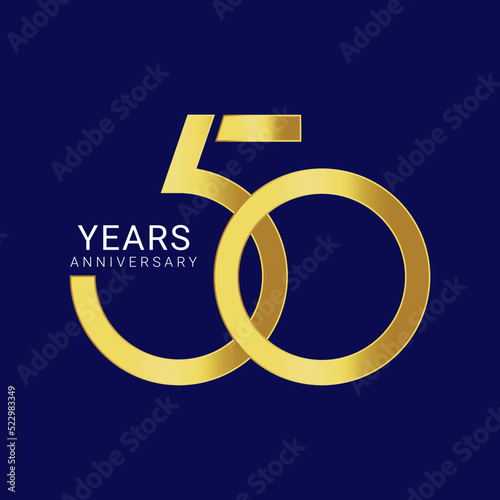 50th, 50 Years Anniversary Logo, Golden Color, Vector Template Design element for birthday, invitation, wedding, jubilee and greeting card illustration.
